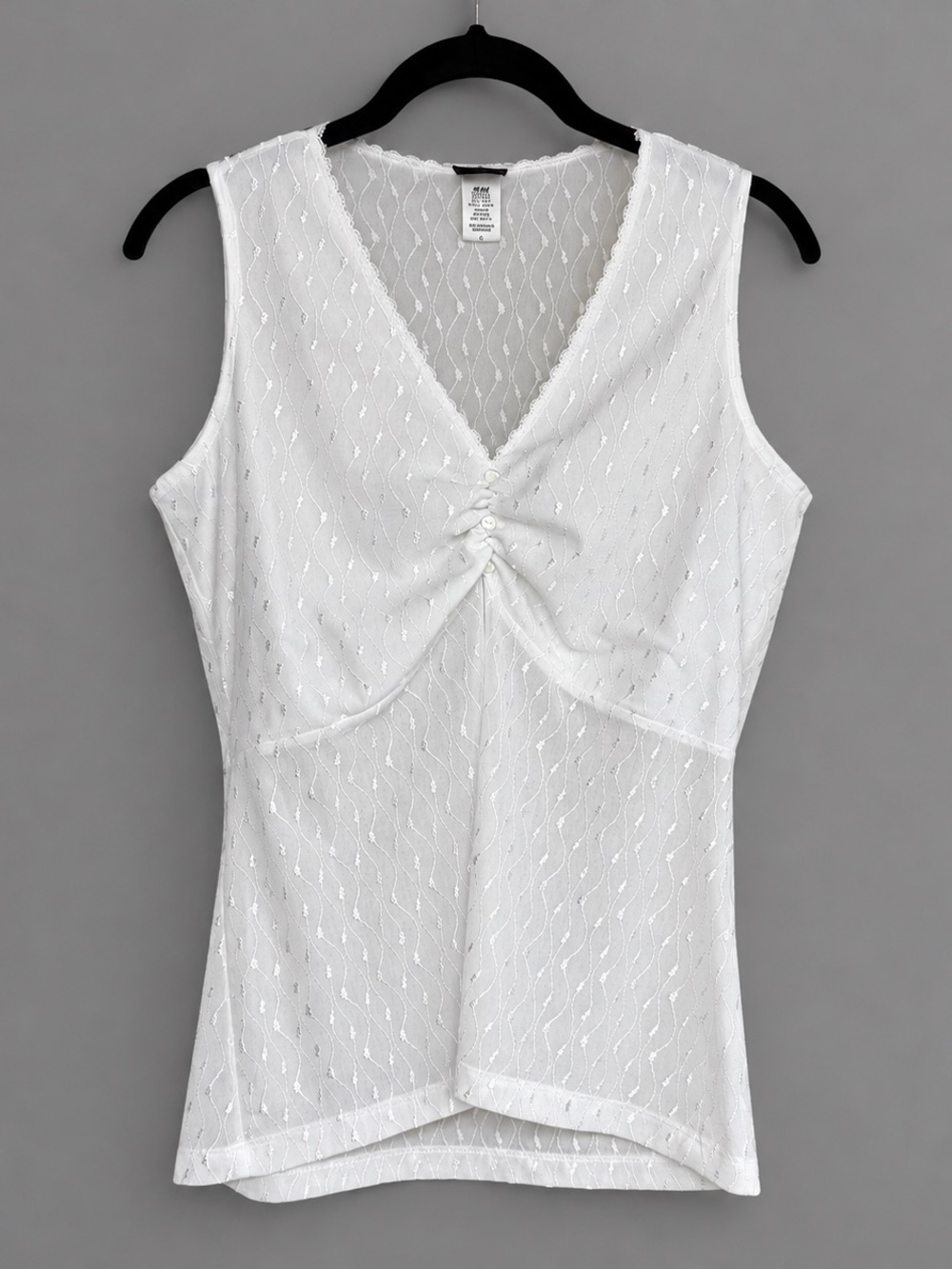 Women's White V-Neck Gathered Front
